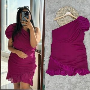 Express Magenta One-Shoulder Mini Dress